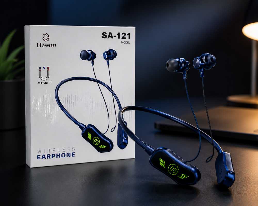 Uteam SA-121 Wireless Neckband Earphones – Bluetooth Magnetic Earbuds with 48 Hours Battery & Hi-Fi Sound